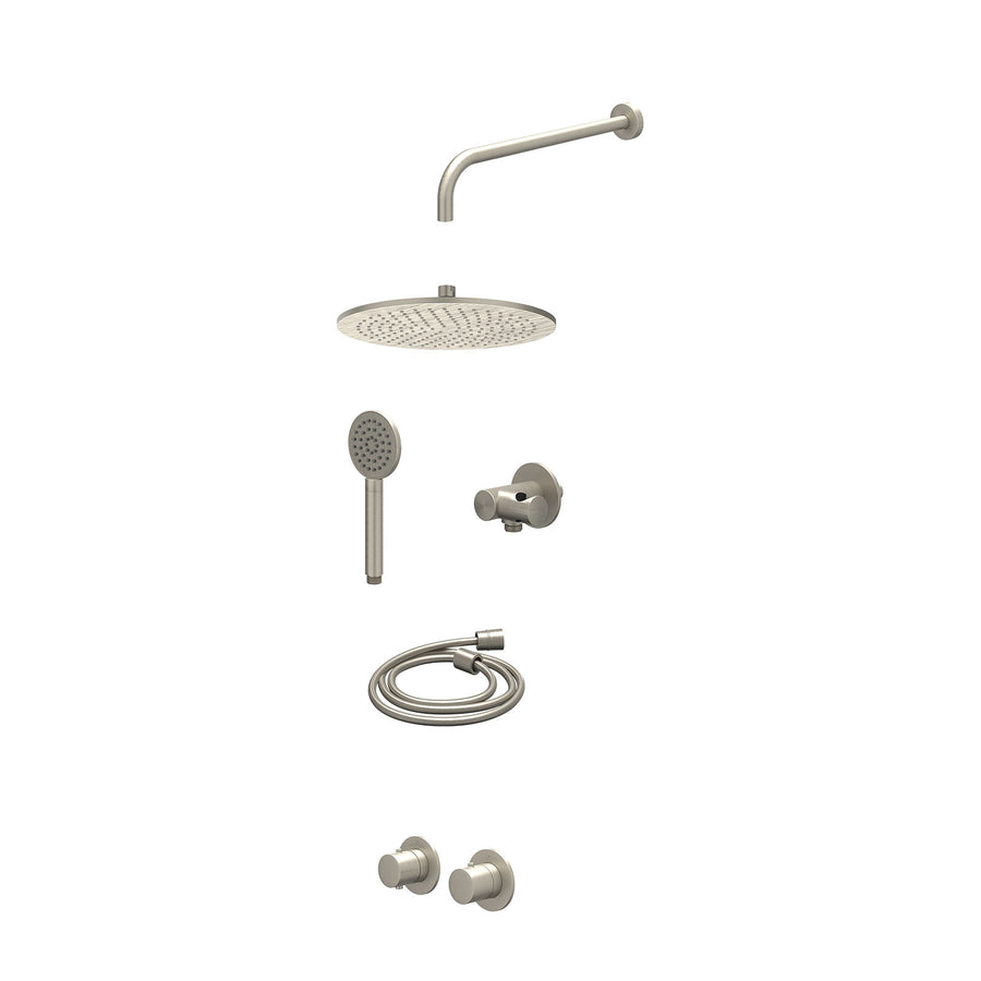 IVY Excl. inbouwbox regendoucheset inbouwthermostaatkraan met 2-weg stop-omstel symmetry, 40cm wandarm, R30cmME, verstelbare steun met geïnt. uitlaat, doucheslang 150cm en satin sp