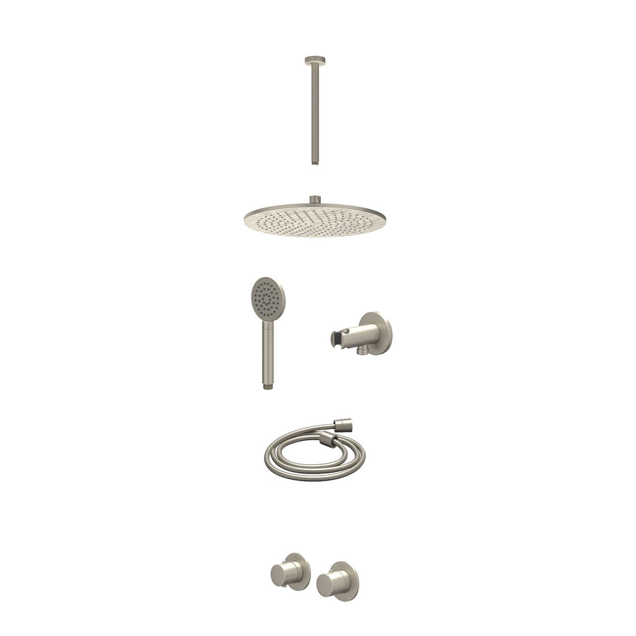 IVY Excl. inbouwbox regendoucheset inbouwthermostaatkraan met 2-weg stop-omstel symmetry, 30cm plafondbuis, R30cmME, houder met uitlaat, doucheslang 150cm en satin spray handdouche