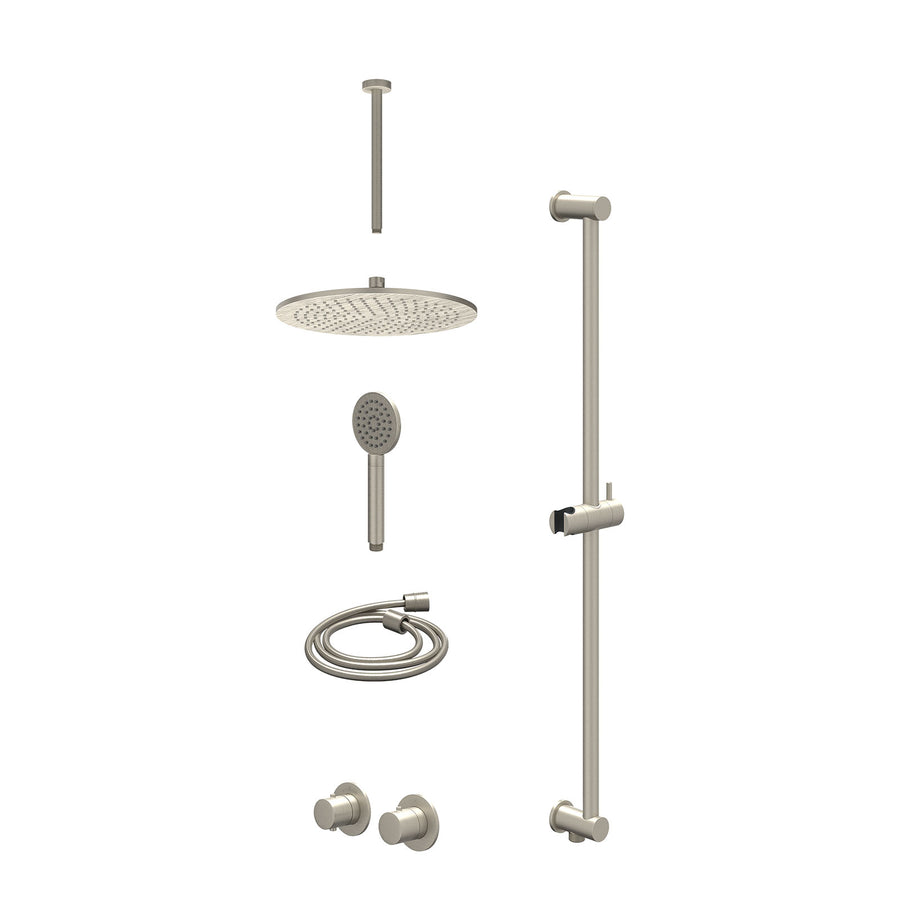 IVY Excl. inbouwbox regendoucheset inbouwthermostaatkraan met 2-weg stop-omstel symmetry, 30cm plafondbuis, R30cmME, glijstang met uitlaat, doucheslang 150cm en satin spray handdou