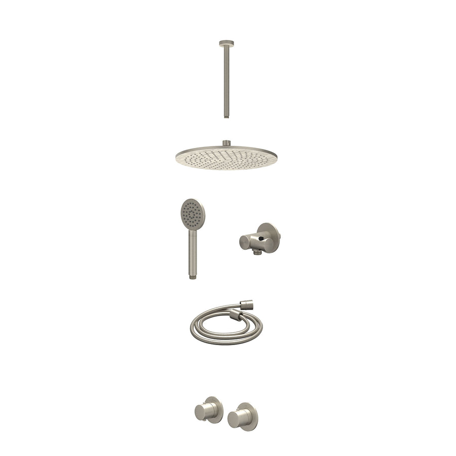 IVY Excl. inbouwbox regendoucheset inbouwthermostaatkraan met 2-weg stop-omstel symmetry, 30cm plafondbuis, R30cmME, verstelbare steun met geïnt. uitlaat, doucheslang 150cm en sati