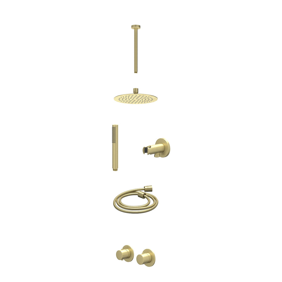 IVY Excl. inbouwbox regendoucheset inbouwthermostaatkraan met 2-weg stop-omstel symmetry, 30cm plafondbuis, R20cmSL, houder met uitlaat, doucheslang 150cm en staafmodel – Gebr. mat