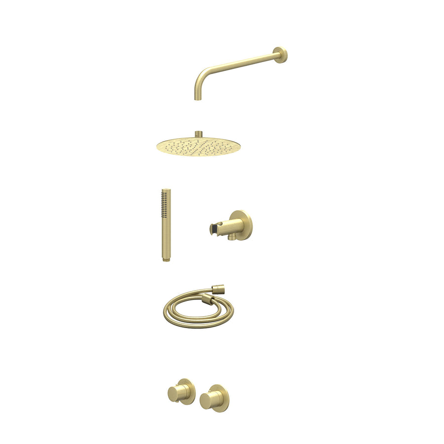IVY Excl. inbouwbox regendoucheset inbouwthermostaatkraan met 2-weg stop-omstel symmetry, 40cm wandarm, R25cmSL, houder met uitlaat, doucheslang 150cm en staafmodel – Gebr. mat gou