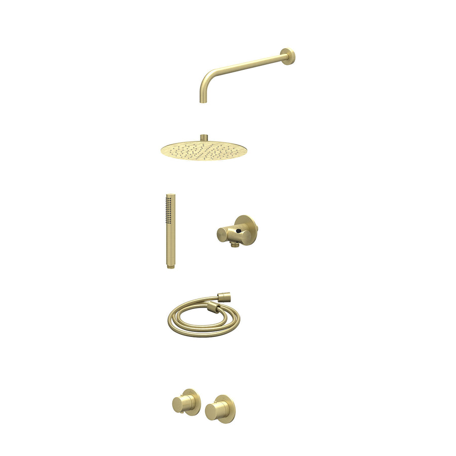 IVY Excl. inbouwbox regendoucheset inbouwthermostaatkraan met 2-weg stop-omstel symmetry, 40cm wandarm, R25cmSL, verstelbare steun met geïnt. uitlaat, doucheslang 150cm en staafmod