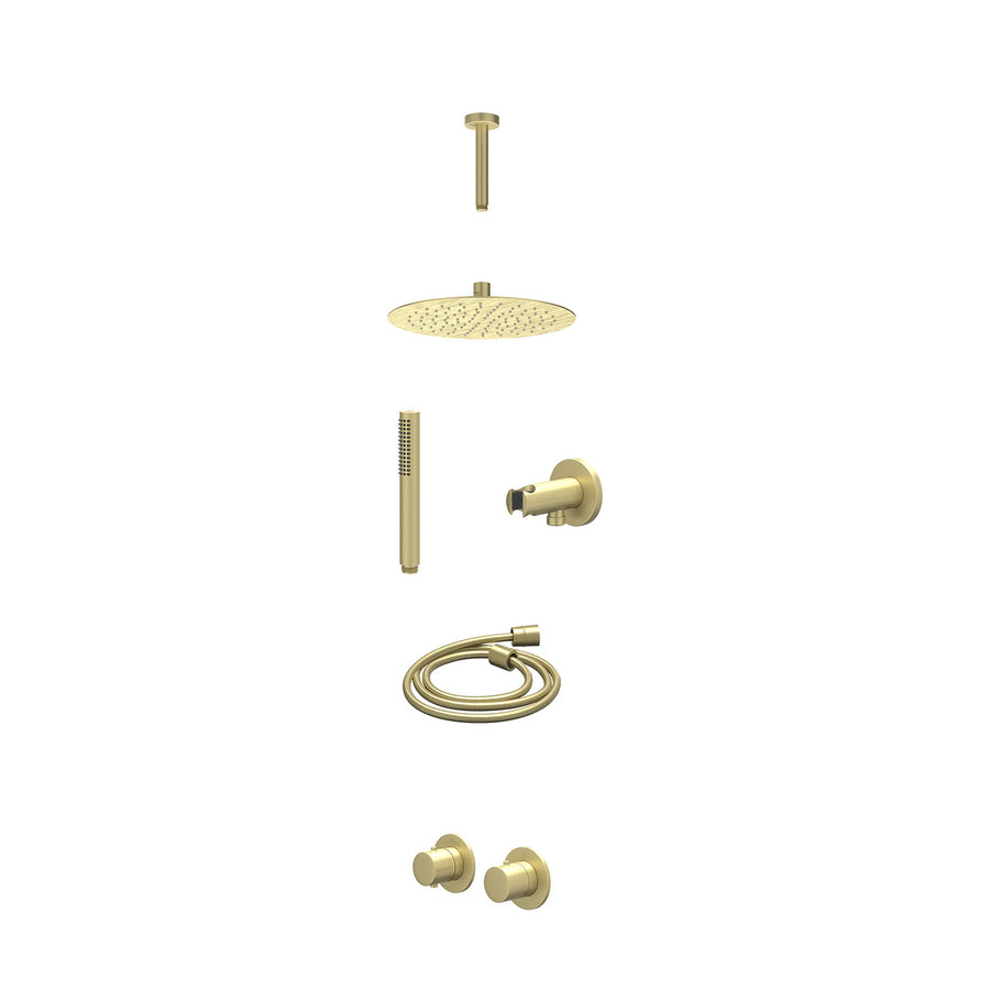 IVY Excl. inbouwbox regendoucheset inbouwthermostaatkraan met 2-weg stop-omstel symmetry, 15cm plafondbuis, R25cmSL, houder met uitlaat, doucheslang 150cm en staafmodel – Gebr. mat