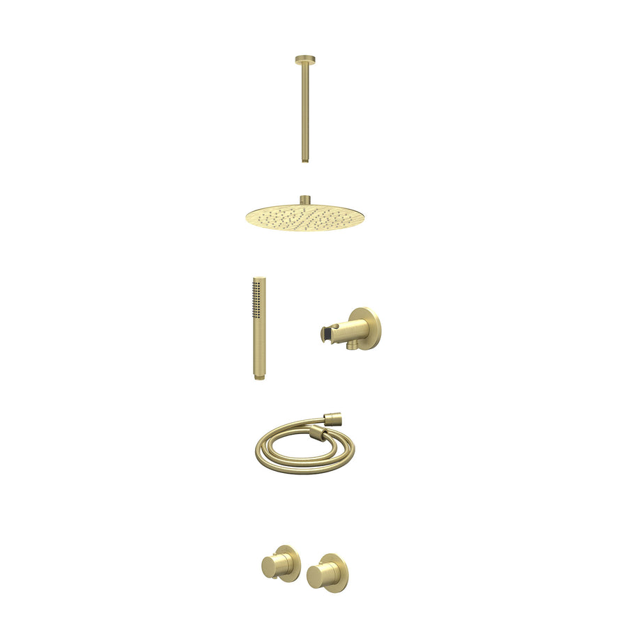 IVY Excl. inbouwbox regendoucheset inbouwthermostaatkraan met 2-weg stop-omstel symmetry, 30cm plafondbuis, R25cmSL, houder met uitlaat, doucheslang 150cm en staafmodel – Gebr. mat