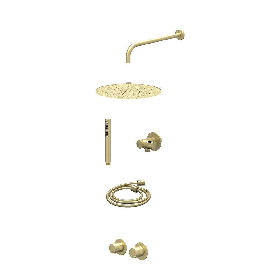 IVY Excl. inbouwbox regendoucheset inbouwthermostaatkraan met 2-weg stop-omstel symmetry, 40cm wandarm, R30cmSL, verstelbare steun met geïnt. uitlaat, doucheslang 150cm en staafmod