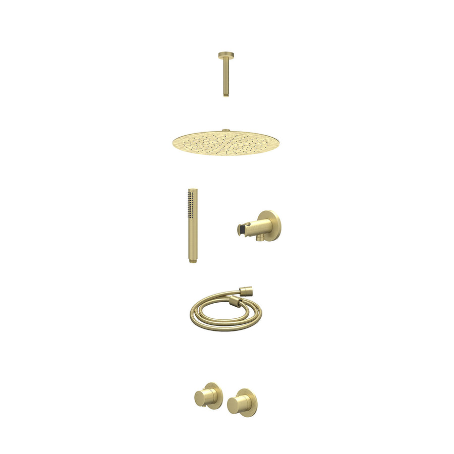 IVY Excl. inbouwbox regendoucheset inbouwthermostaatkraan met 2-weg stop-omstel symmetry, 15cm plafondbuis, R30cmSL, houder met uitlaat, doucheslang 150cm en staafmodel – Gebr. mat