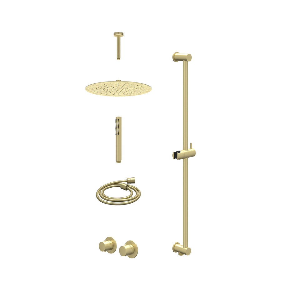 IVY Excl. inbouwbox regendoucheset inbouwthermostaatkraan met 2-weg stop-omstel symmetry, 15cm plafondbuis, R30cmSL, glijstang met uitlaat, doucheslang 150cm en staafmodel – Gebr. 