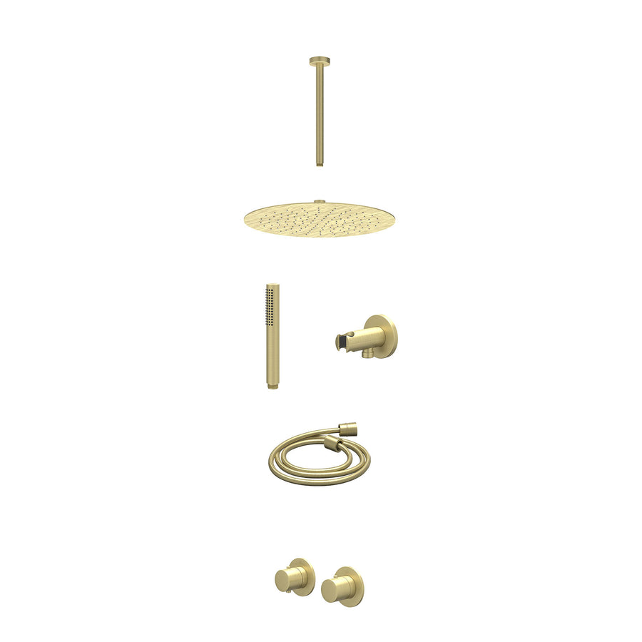 IVY Excl. inbouwbox regendoucheset inbouwthermostaatkraan met 2-weg stop-omstel symmetry, 30cm plafondbuis, R30cmSL, houder met uitlaat, doucheslang 150cm en staafmodel – Gebr. mat