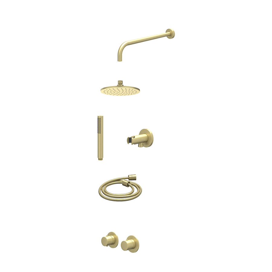 IVY Excl. inbouwbox regendoucheset inbouwthermostaatkraan met 2-weg stop-omstel symmetry, 40cm wandarm, R20cmME, houder met uitlaat, doucheslang 150cm en staafmodel – Gebr. mat gou