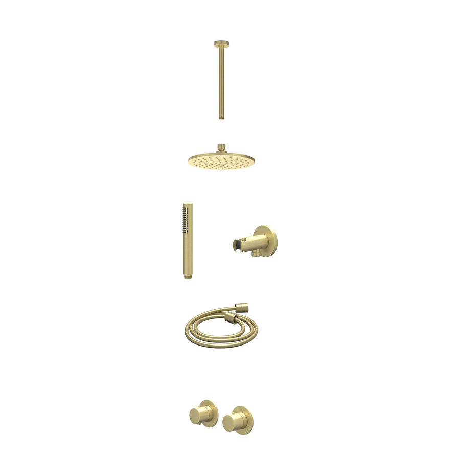 IVY Excl. inbouwbox regendoucheset inbouwthermostaatkraan met 2-weg stop-omstel symmetry, 30cm plafondbuis, R20cmME, houder met uitlaat, doucheslang 150cm en staafmodel – Gebr. mat