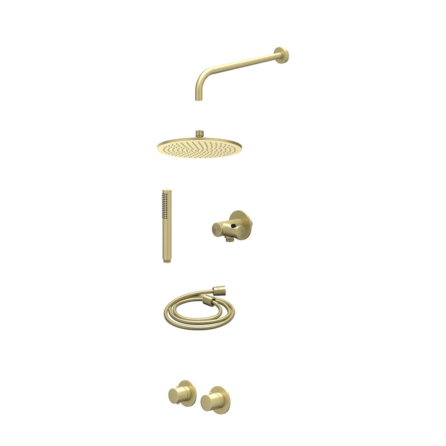 IVY Excl. inbouwbox regendoucheset inbouwthermostaatkraan met 2-weg stop-omstel symmetry, 40cm wandarm, R25cmME, verstelbare steun met geïnt. uitlaat, doucheslang 150cm en staafmod