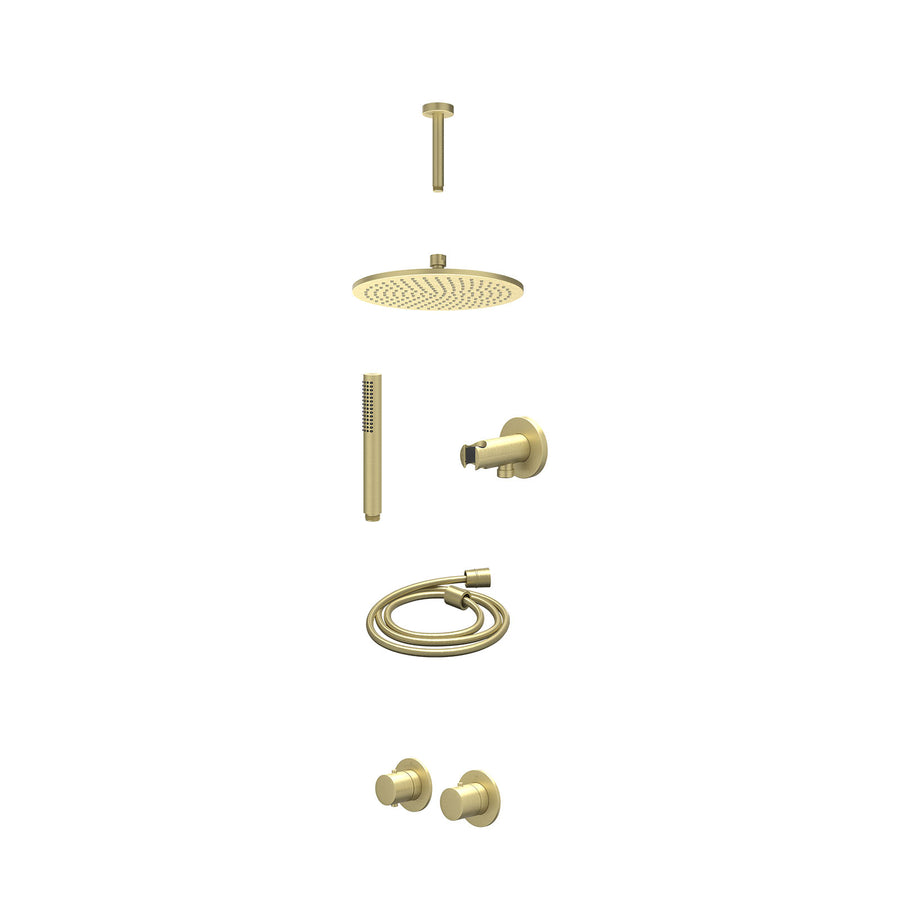 IVY Excl. inbouwbox regendoucheset inbouwthermostaatkraan met 2-weg stop-omstel symmetry, 15cm plafondbuis, R25cmME, houder met uitlaat, doucheslang 150cm en staafmodel – Gebr. mat
