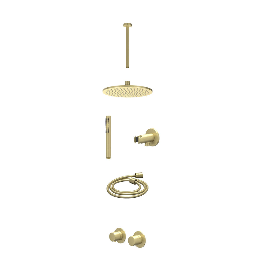 IVY Excl. inbouwbox regendoucheset inbouwthermostaatkraan met 2-weg stop-omstel symmetry, 30cm plafondbuis, R25cmME, houder met uitlaat, doucheslang 150cm en staafmodel – Gebr. mat