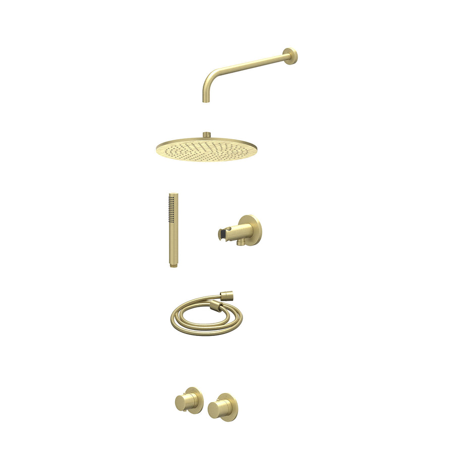 IVY Excl. inbouwbox regendoucheset inbouwthermostaatkraan met 2-weg stop-omstel symmetry, 40cm wandarm, R30cmME, houder met uitlaat, doucheslang 150cm en staafmodel – Gebr. mat gou