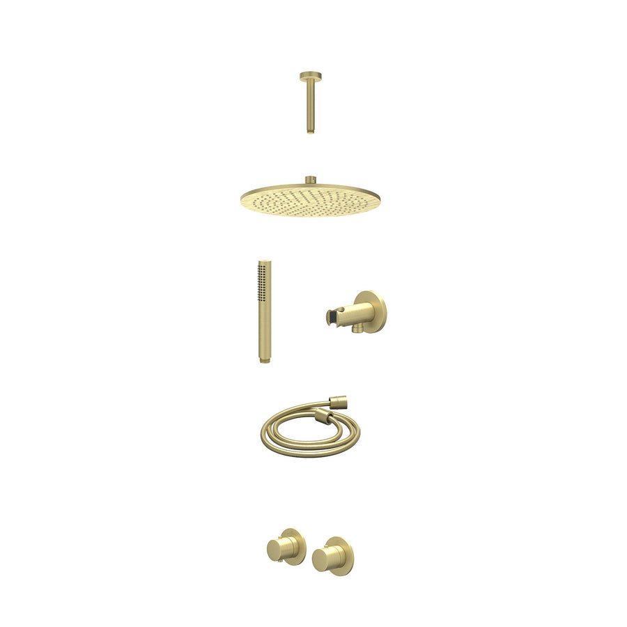 IVY Excl. inbouwbox regendoucheset inbouwthermostaatkraan met 2-weg stop-omstel symmetry, 15cm plafondbuis, R30cmME, houder met uitlaat, doucheslang 150cm en staafmodel – Gebr. mat