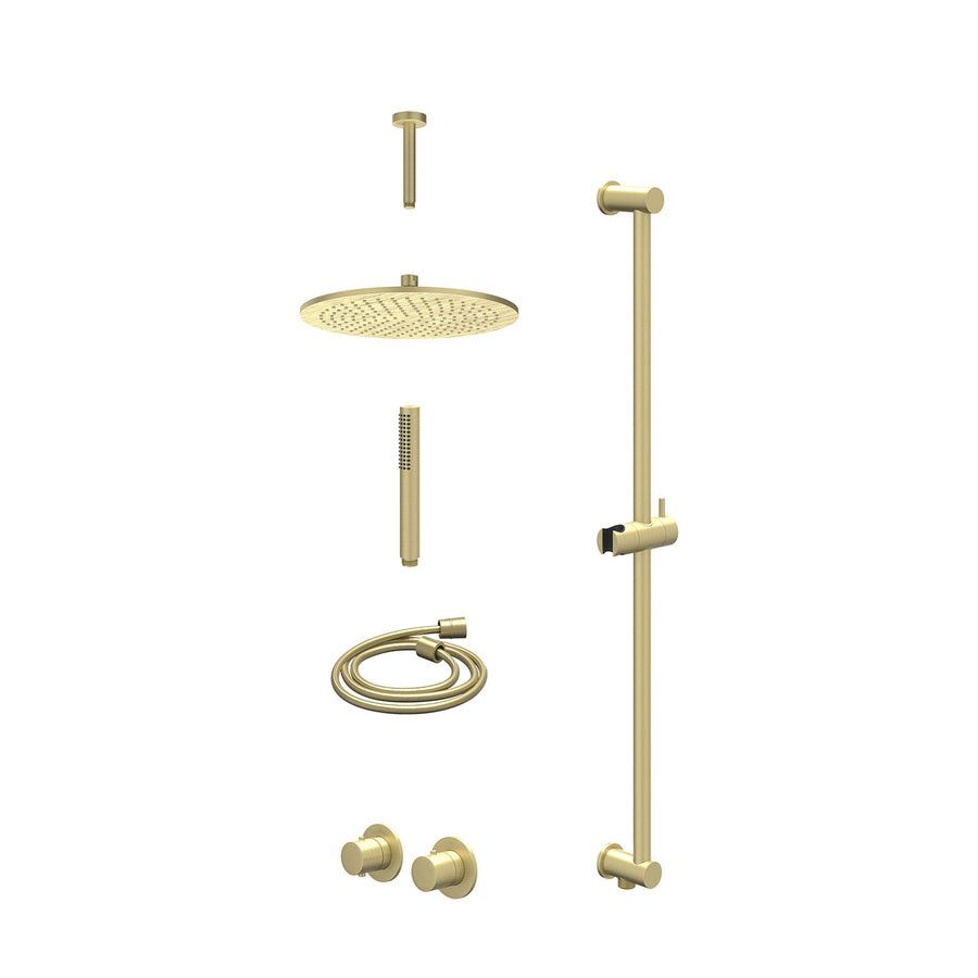 IVY Excl. inbouwbox regendoucheset inbouwthermostaatkraan met 2-weg stop-omstel symmetry, 15cm plafondbuis, R30cmME, glijstang met uitlaat, doucheslang 150cm en staafmodel – Gebr. 