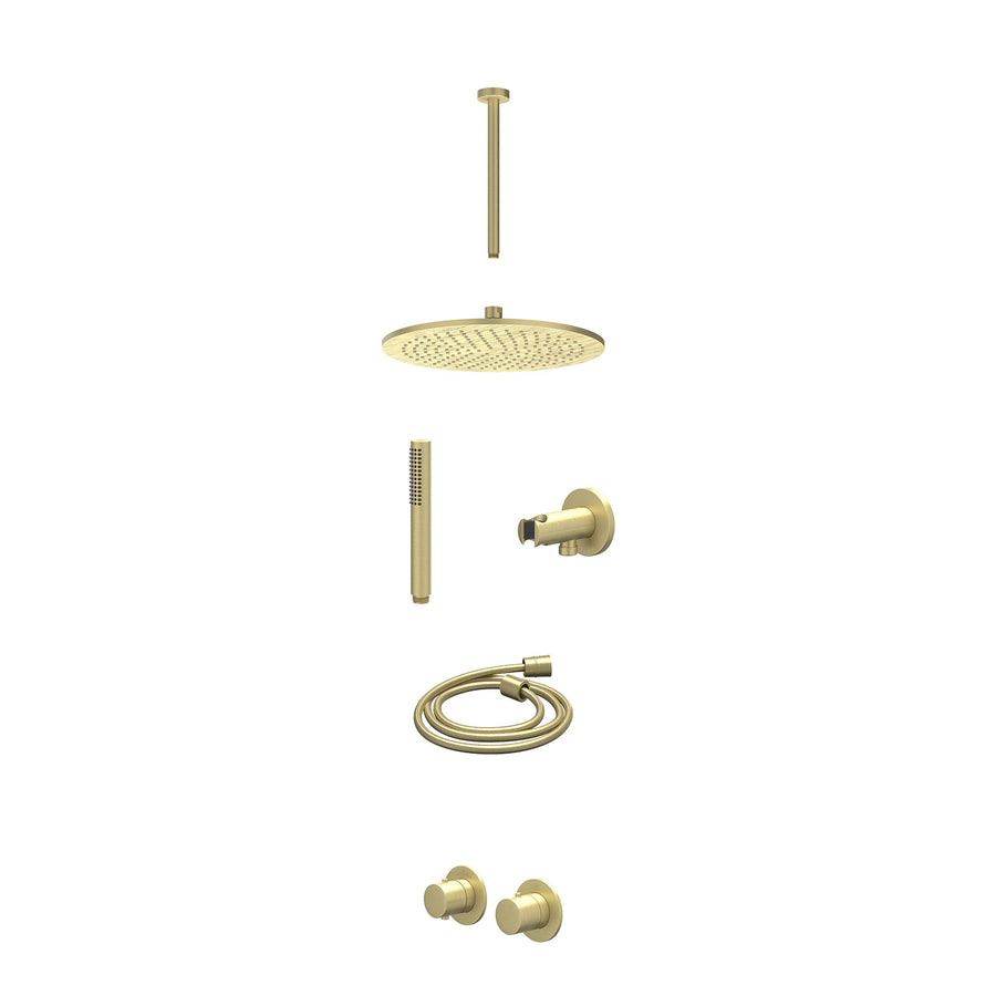 IVY Excl. inbouwbox regendoucheset inbouwthermostaatkraan met 2-weg stop-omstel symmetry, 30cm plafondbuis, R30cmME, houder met uitlaat, doucheslang 150cm en staafmodel – Gebr. mat