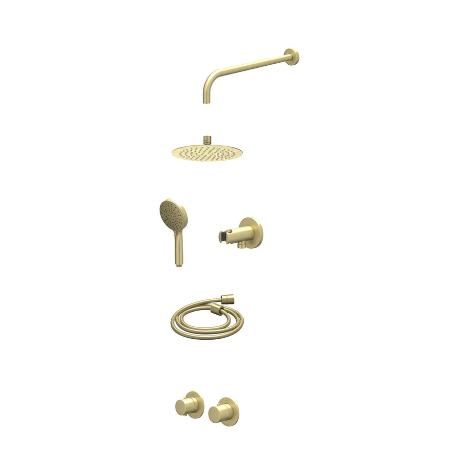 IVY Excl. inbouwbox regendoucheset inbouwthermostaatkraan met 2-weg stop-omstel symmetry, 40cm wandarm, R20cmSL, houder met uitlaat, doucheslang 150cm en 3-standen handdouche – Geb