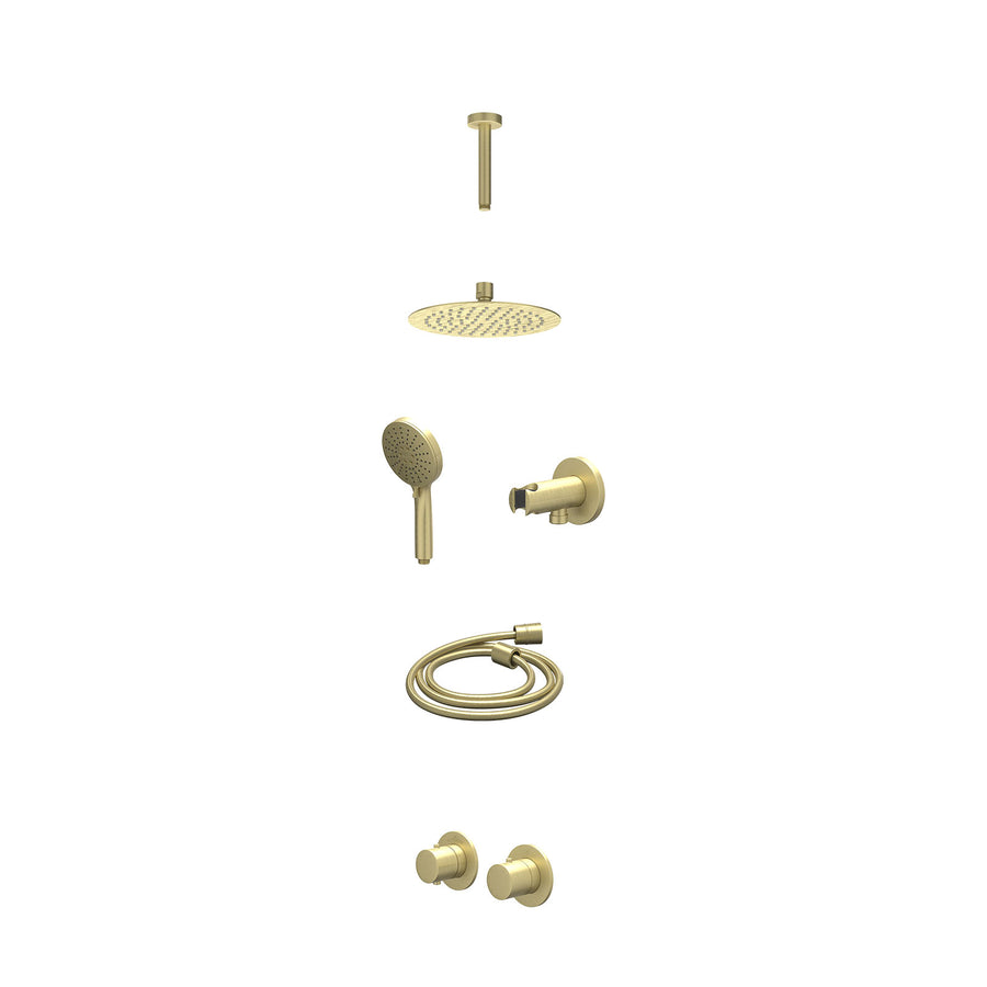 IVY Excl. inbouwbox regendoucheset inbouwthermostaatkraan met 2-weg stop-omstel symmetry, 15cm plafondbuis, R20cmSL, houder met uitlaat, doucheslang 150cm en 3-standen handdouche –