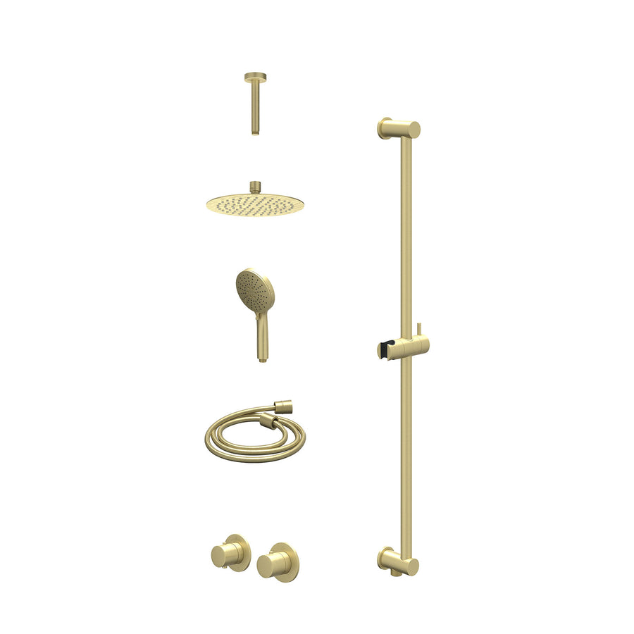 IVY Excl. inbouwbox regendoucheset inbouwthermostaatkraan met 2-weg stop-omstel symmetry, 15cm plafondbuis, R20cmSL, glijstang met uitlaat, doucheslang 150cm en 3-standen handdouch