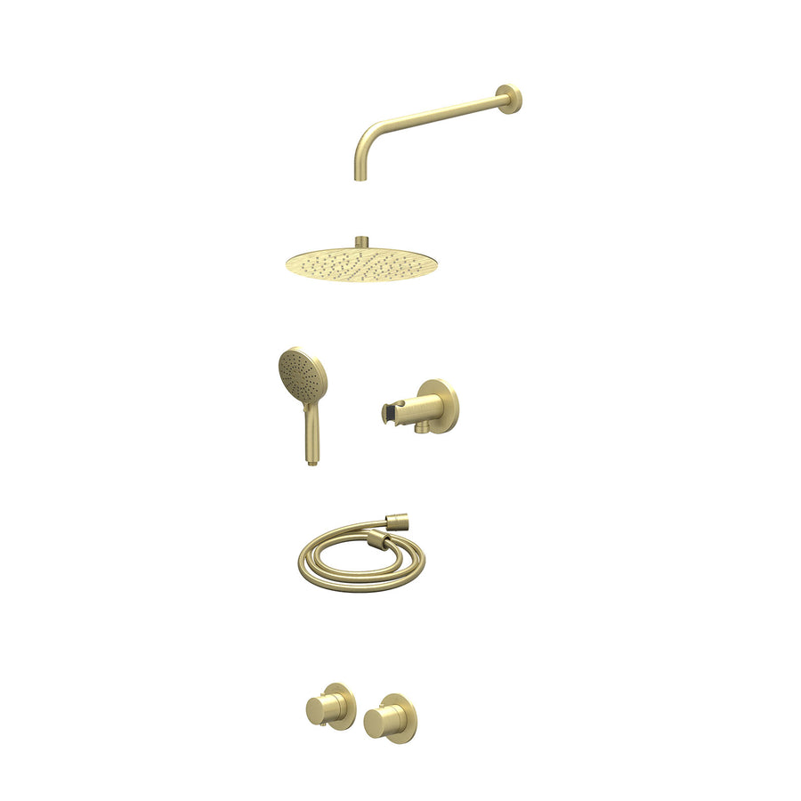 IVY Excl. inbouwbox regendoucheset inbouwthermostaatkraan met 2-weg stop-omstel symmetry, 40cm wandarm, R25cmSL, houder met uitlaat, doucheslang 150cm en 3-standen handdouche – Geb