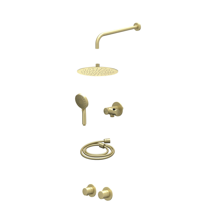 IVY Excl. inbouwbox regendoucheset inbouwthermostaatkraan met 2-weg stop-omstel symmetry, 40cm wandarm, R25cmSL, verstelbare steun met geïnt. uitlaat, doucheslang 150cm en 3-stande