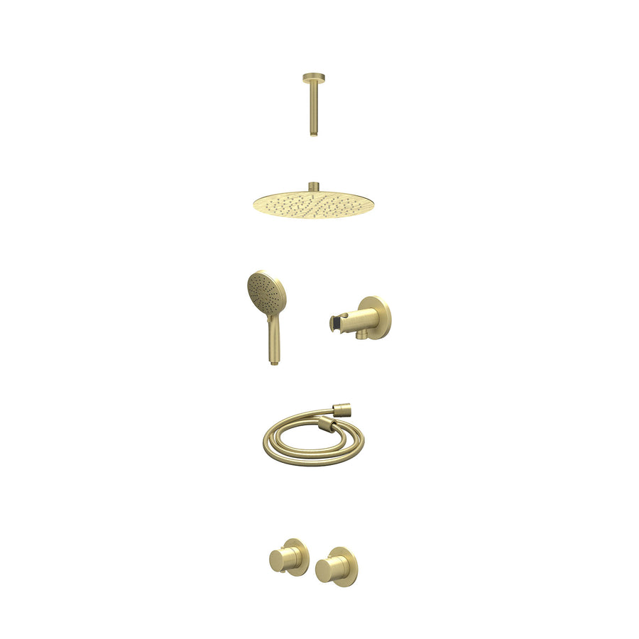 IVY Excl. inbouwbox regendoucheset inbouwthermostaatkraan met 2-weg stop-omstel symmetry, 15cm plafondbuis, R25cmSL, houder met uitlaat, doucheslang 150cm en 3-standen handdouche –