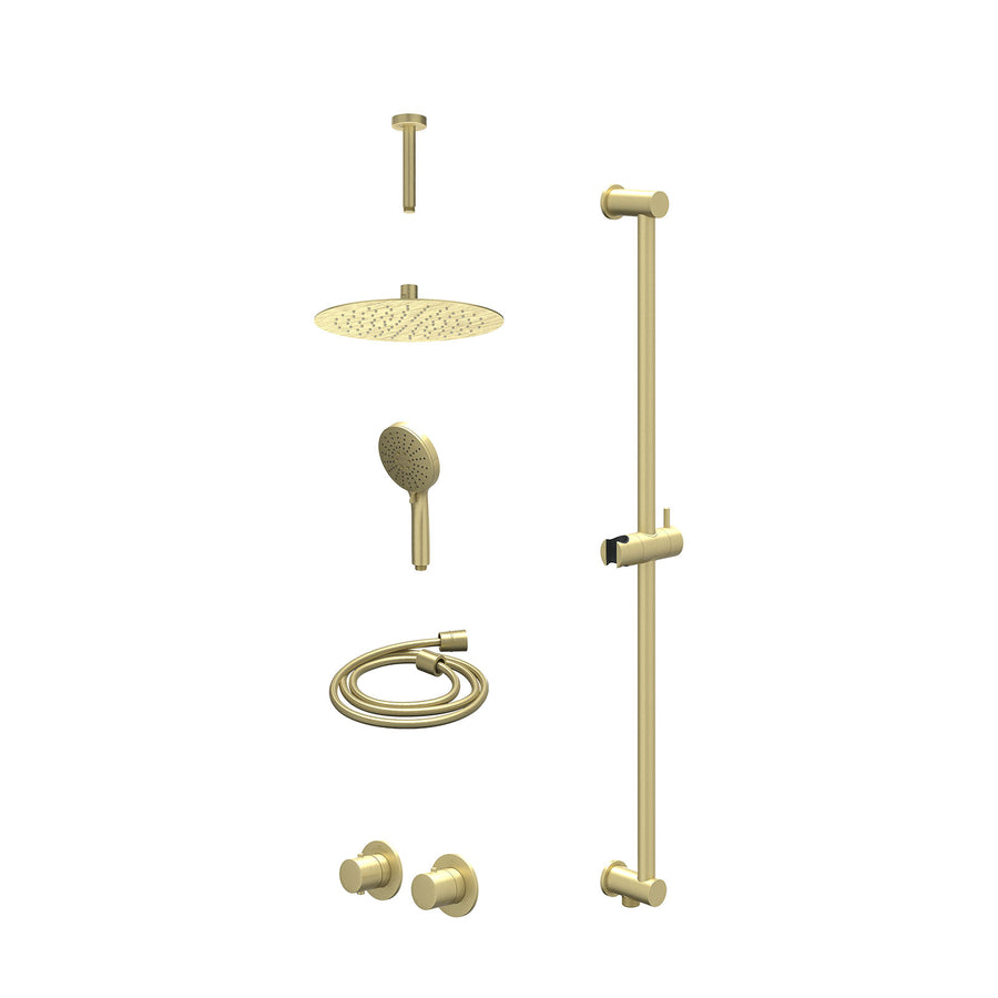 IVY Excl. inbouwbox regendoucheset inbouwthermostaatkraan met 2-weg stop-omstel symmetry, 15cm plafondbuis, R25cmSL, glijstang met uitlaat, doucheslang 150cm en 3-standen handdouch