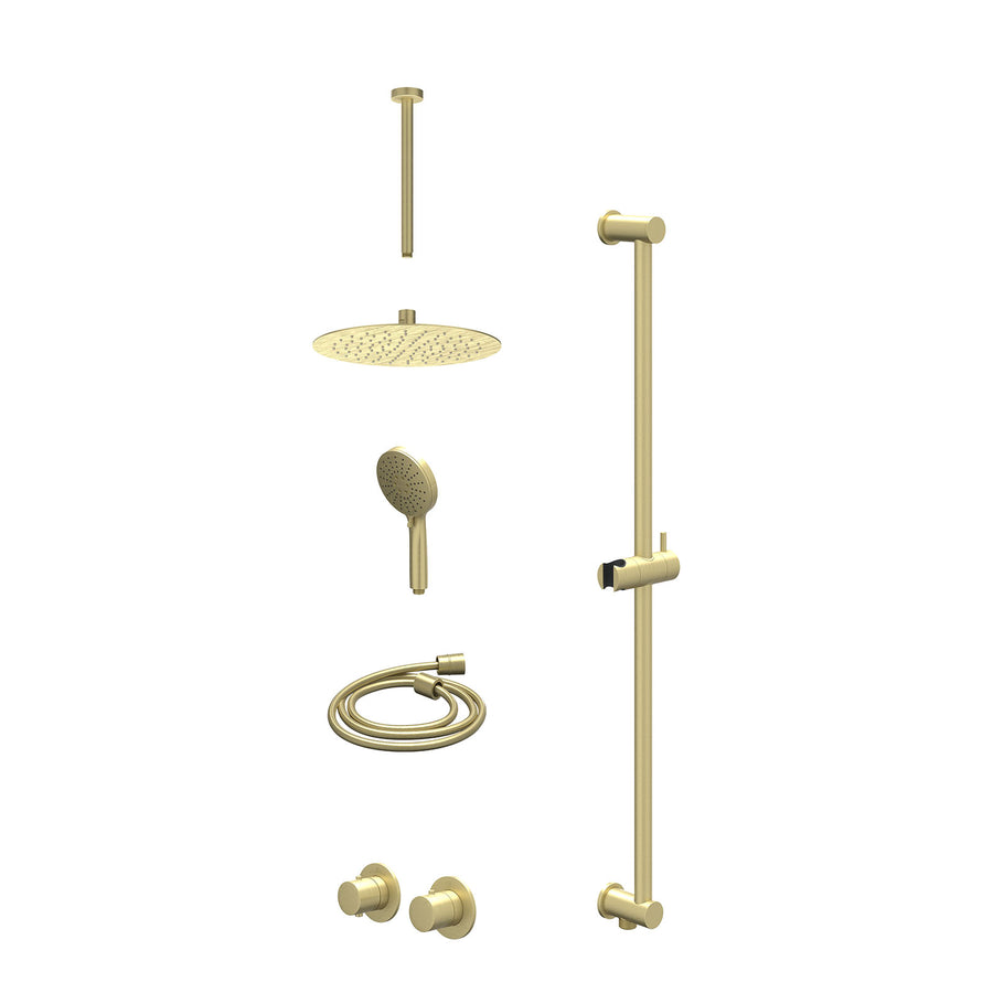 IVY Excl. inbouwbox regendoucheset inbouwthermostaatkraan met 2-weg stop-omstel symmetry, 30cm plafondbuis, R25cmSL, glijstang met uitlaat, doucheslang 150cm en 3-standen handdouch