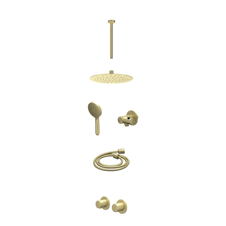 IVY Excl. inbouwbox regendoucheset inbouwthermostaatkraan met 2-weg stop-omstel symmetry, 30cm plafondbuis, R25cmSL, verstelbare steun met geïnt. uitlaat, doucheslang 150cm en 3-st