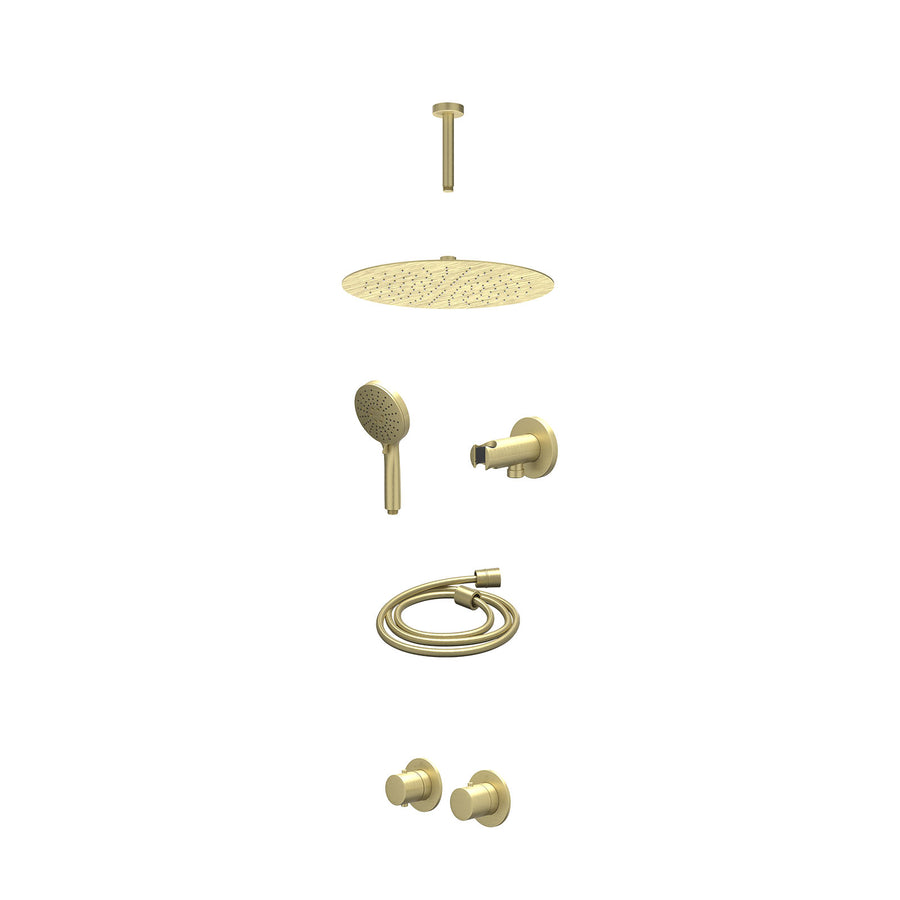 IVY Excl. inbouwbox regendoucheset inbouwthermostaatkraan met 2-weg stop-omstel symmetry, 15cm plafondbuis, R30cmSL, houder met uitlaat, doucheslang 150cm en 3-standen handdouche –