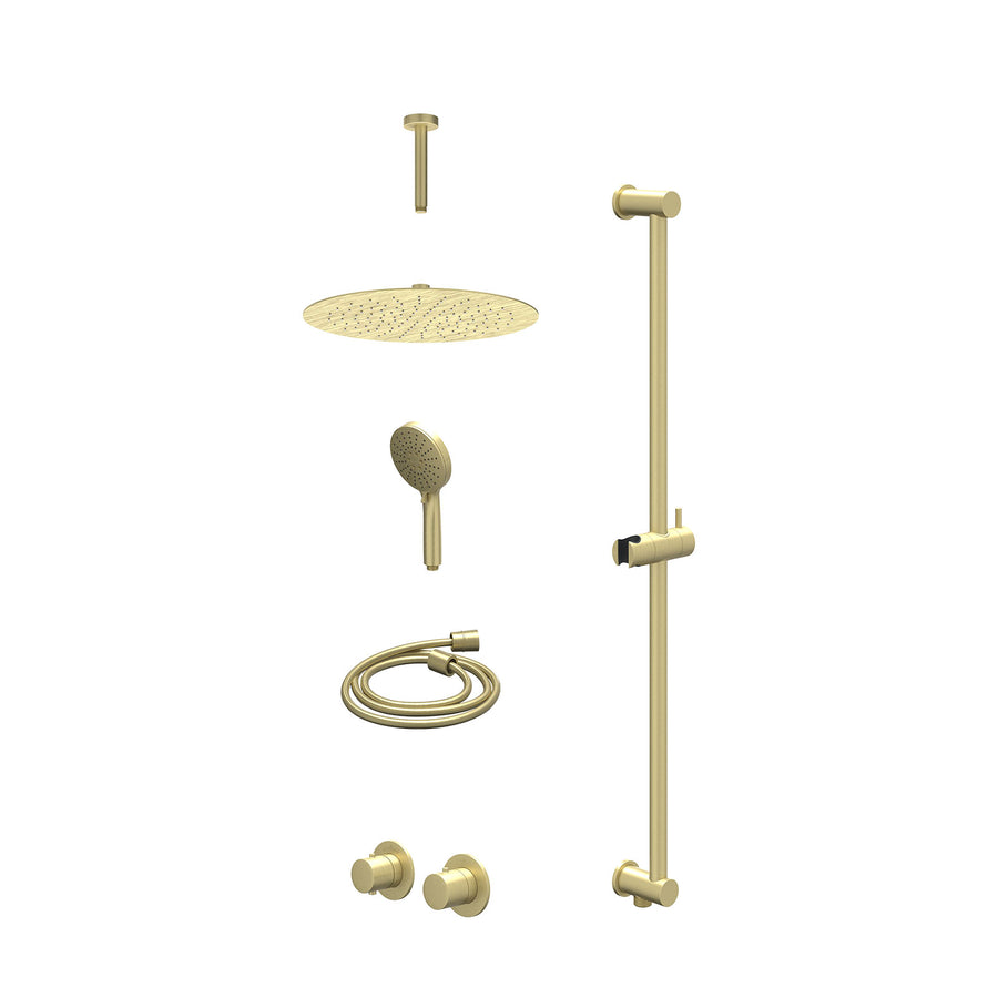 IVY Excl. inbouwbox regendoucheset inbouwthermostaatkraan met 2-weg stop-omstel symmetry, 15cm plafondbuis, R30cmSL, glijstang met uitlaat, doucheslang 150cm en 3-standen handdouch