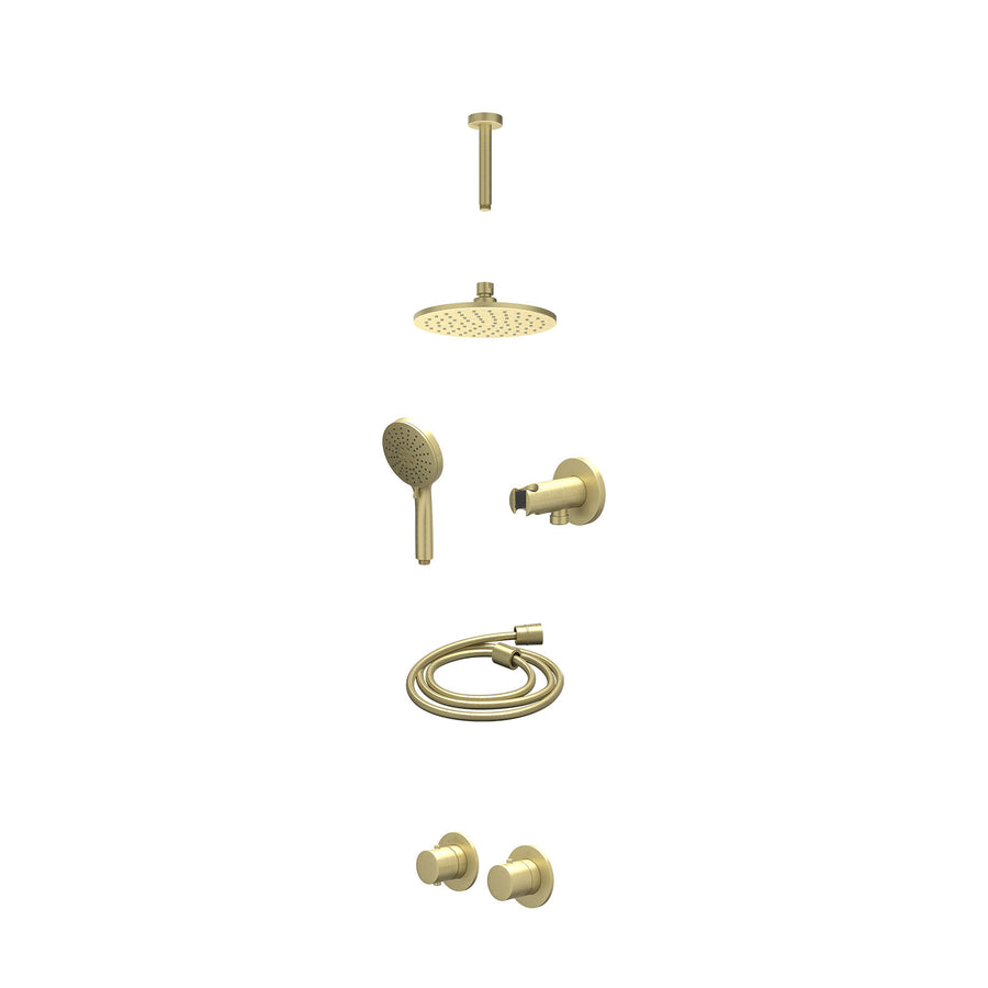 IVY Excl. inbouwbox regendoucheset inbouwthermostaatkraan met 2-weg stop-omstel symmetry, 15cm plafondbuis, R20cmME, houder met uitlaat, doucheslang 150cm en 3-standen handdouche –