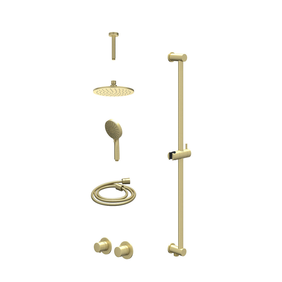 IVY Excl. inbouwbox regendoucheset inbouwthermostaatkraan met 2-weg stop-omstel symmetry, 15cm plafondbuis, R20cmME, glijstang met uitlaat, doucheslang 150cm en 3-standen handdouch