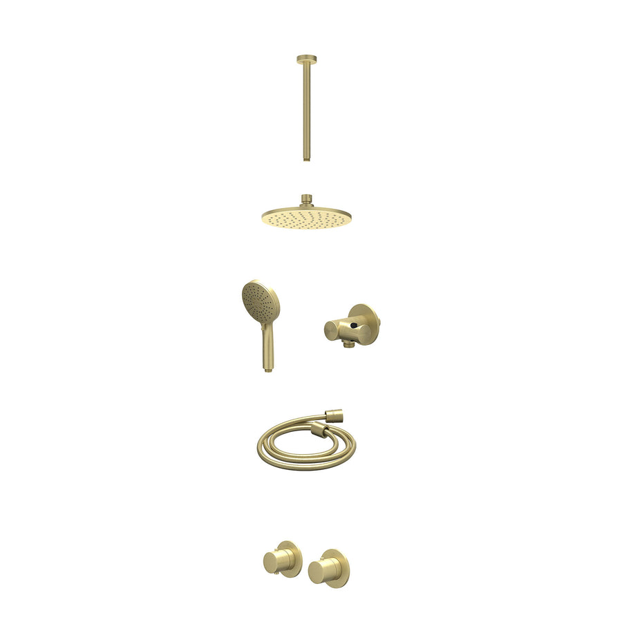IVY Excl. inbouwbox regendoucheset inbouwthermostaatkraan met 2-weg stop-omstel symmetry, 30cm plafondbuis, R20cmME, verstelbare steun met geïnt. uitlaat, doucheslang 150cm en 3-st
