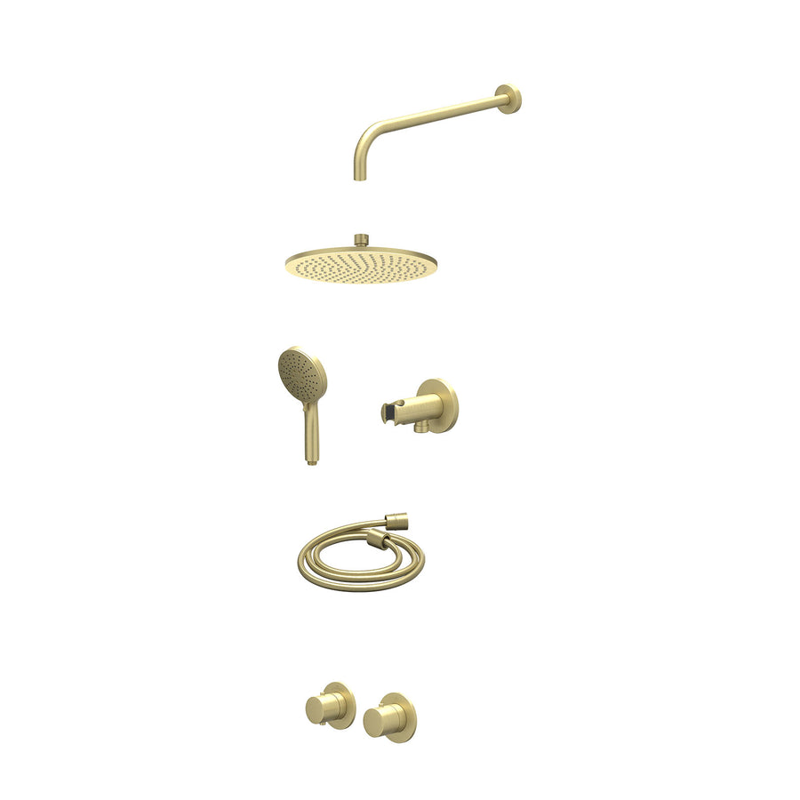 IVY Excl. inbouwbox regendoucheset inbouwthermostaatkraan met 2-weg stop-omstel symmetry, 40cm wandarm, R25cmME, houder met uitlaat, doucheslang 150cm en 3-standen handdouche – Geb