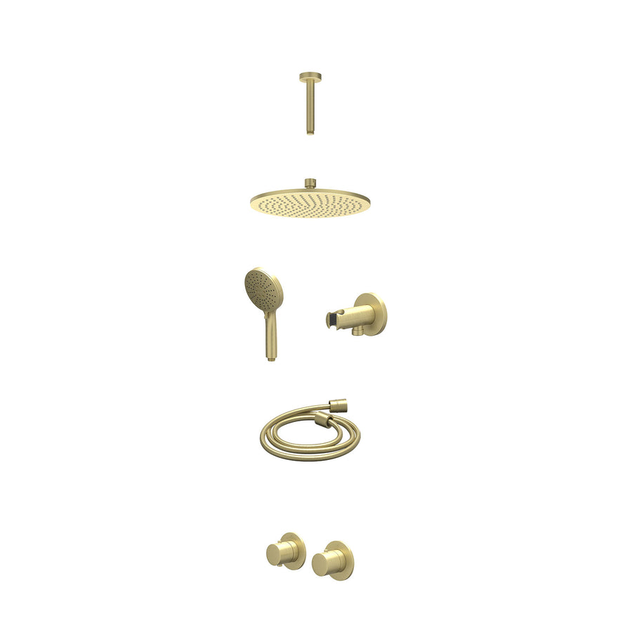 IVY Excl. inbouwbox regendoucheset inbouwthermostaatkraan met 2-weg stop-omstel symmetry, 15cm plafondbuis, R25cmME, houder met uitlaat, doucheslang 150cm en 3-standen handdouche –