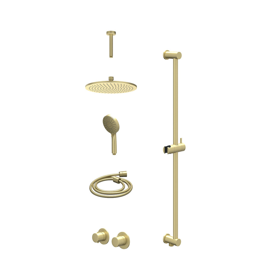IVY Excl. inbouwbox regendoucheset inbouwthermostaatkraan met 2-weg stop-omstel symmetry, 15cm plafondbuis, R25cmME, glijstang met uitlaat, doucheslang 150cm en 3-standen handdouch