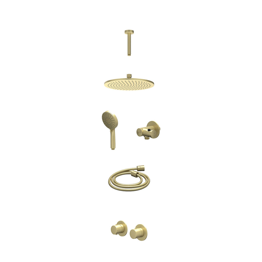 IVY Excl. inbouwbox regendoucheset inbouwthermostaatkraan met 2-weg stop-omstel symmetry, 15cm plafondbuis, R25cmME, verstelbare steun met geïnt. uitlaat, doucheslang 150cm en 3-st