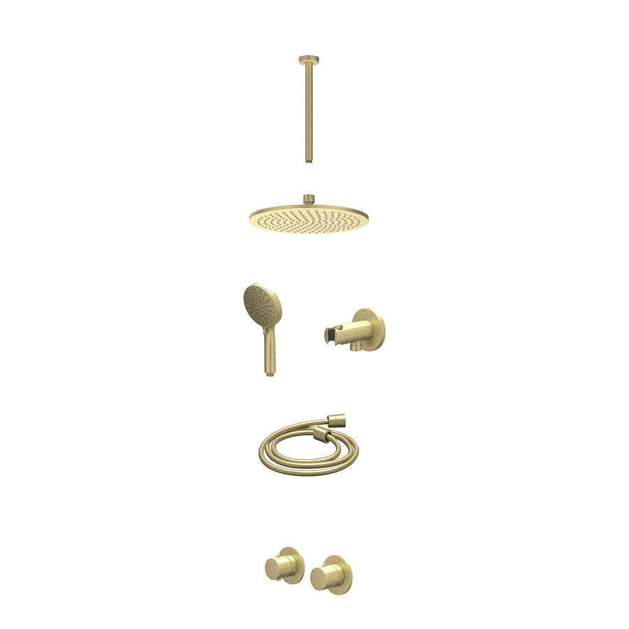IVY Excl. inbouwbox regendoucheset inbouwthermostaatkraan met 2-weg stop-omstel symmetry, 30cm plafondbuis, R25cmME, houder met uitlaat, doucheslang 150cm en 3-standen handdouche –