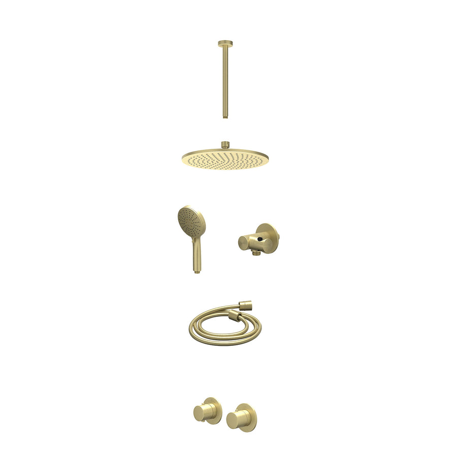IVY Excl. inbouwbox regendoucheset inbouwthermostaatkraan met 2-weg stop-omstel symmetry, 30cm plafondbuis, R25cmME, verstelbare steun met geïnt. uitlaat, doucheslang 150cm en 3-st