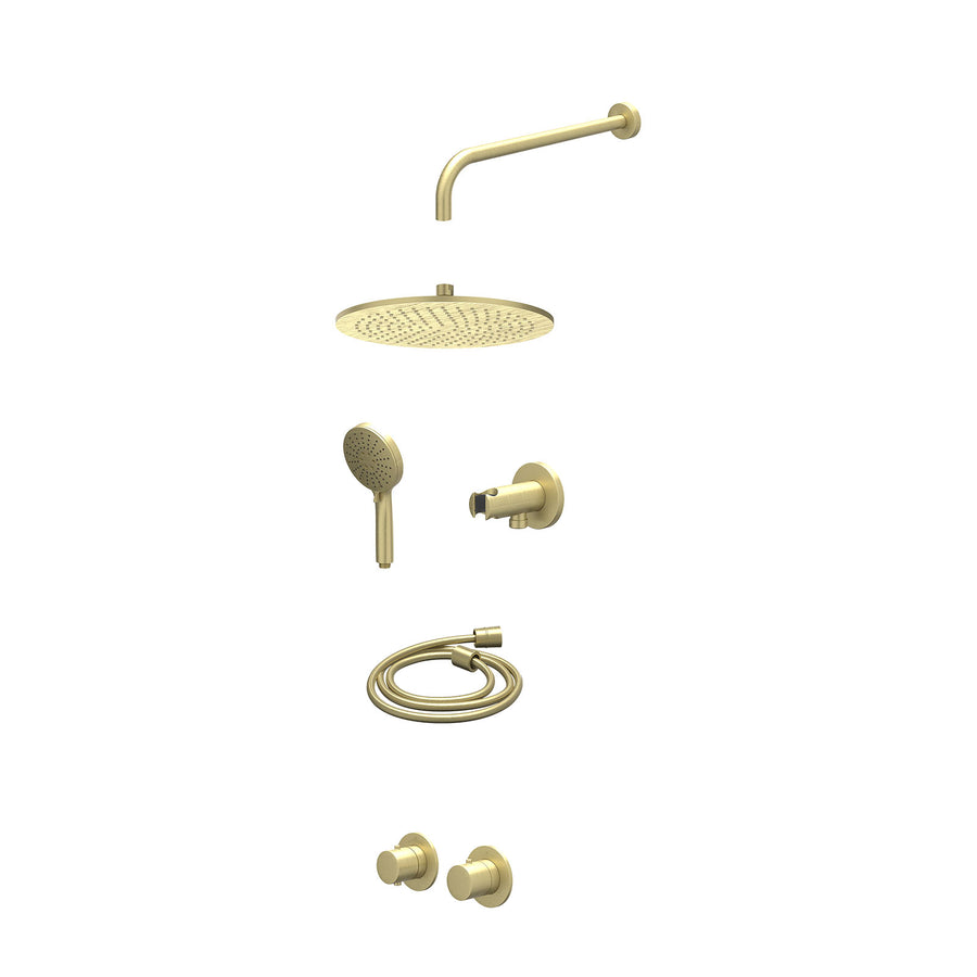 IVY Excl. inbouwbox regendoucheset inbouwthermostaatkraan met 2-weg stop-omstel symmetry, 40cm wandarm, R30cmME, houder met uitlaat, doucheslang 150cm en 3-standen handdouche – Geb
