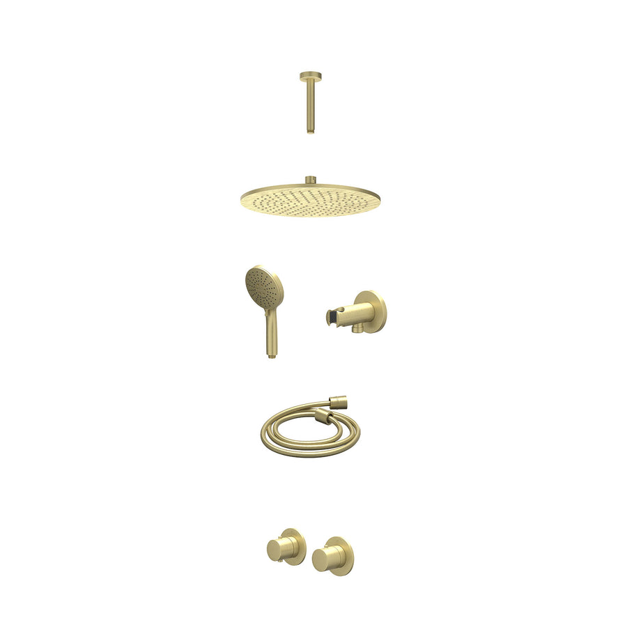 IVY Excl. inbouwbox regendoucheset inbouwthermostaatkraan met 2-weg stop-omstel symmetry, 15cm plafondbuis, R30cmME, houder met uitlaat, doucheslang 150cm en 3-standen handdouche –