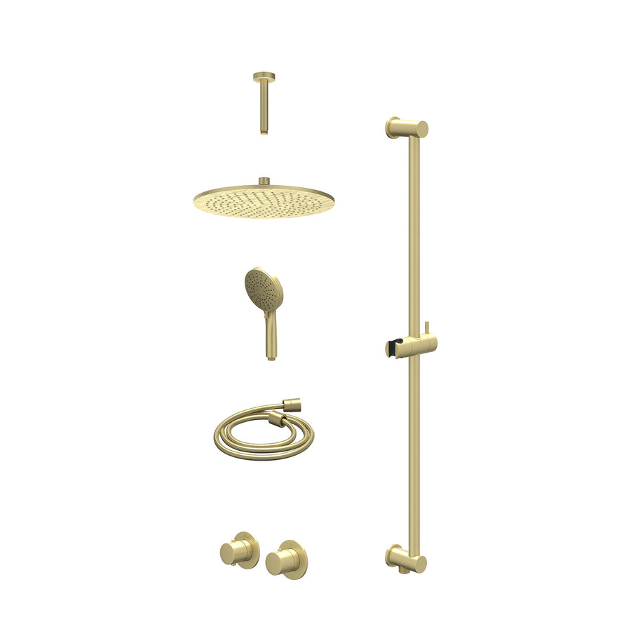 IVY Excl. inbouwbox regendoucheset inbouwthermostaatkraan met 2-weg stop-omstel symmetry, 15cm plafondbuis, R30cmME, glijstang met uitlaat, doucheslang 150cm en 3-standen handdouch