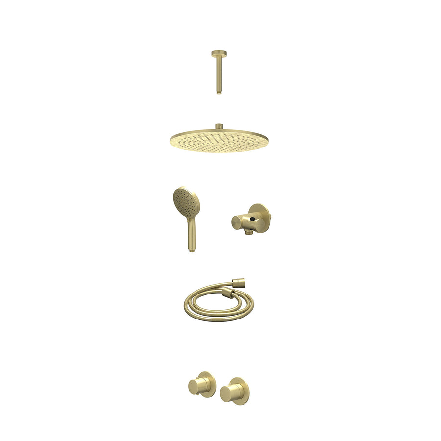IVY Excl. inbouwbox regendoucheset inbouwthermostaatkraan met 2-weg stop-omstel symmetry, 15cm plafondbuis, R30cmME, verstelbare steun met geïnt. uitlaat, doucheslang 150cm en 3-st