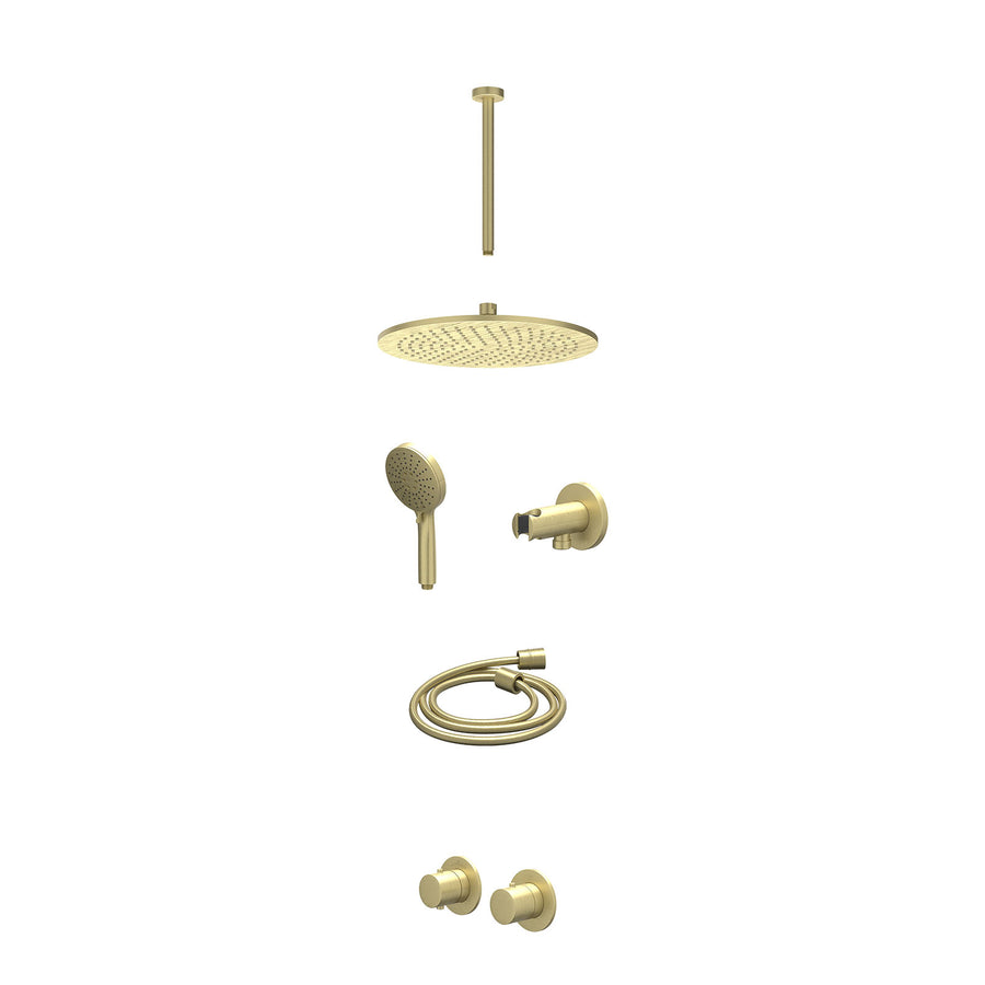 IVY Excl. inbouwbox regendoucheset inbouwthermostaatkraan met 2-weg stop-omstel symmetry, 30cm plafondbuis, R30cmME, houder met uitlaat, doucheslang 150cm en 3-standen handdouche –