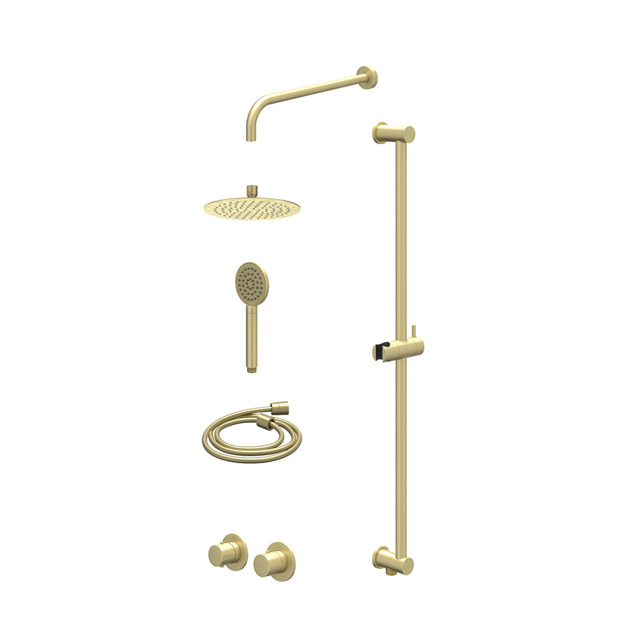 IVY Excl. inbouwbox regendoucheset inbouwthermostaatkraan met 2-weg stop-omstel symmetry, 40cm wandarm, R20cmSL, glijstang met uitlaat, doucheslang 150cm en satin spray handdouche 