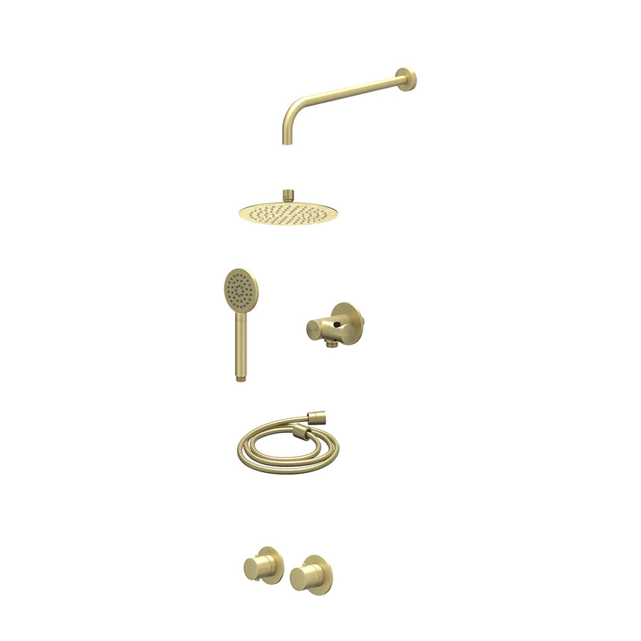 IVY Excl. inbouwbox regendoucheset inbouwthermostaatkraan met 2-weg stop-omstel symmetry, 40cm wandarm, R20cmSL, verstelbare steun met geïnt. uitlaat, doucheslang 150cm en satin sp