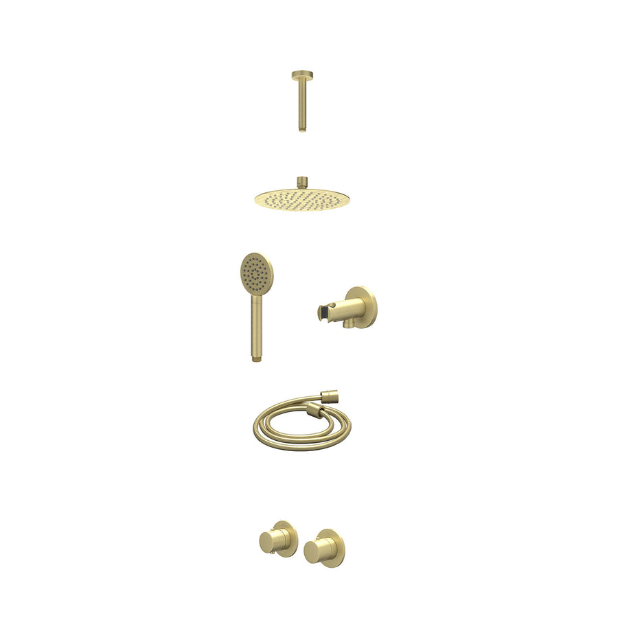 IVY Excl. inbouwbox regendoucheset inbouwthermostaatkraan met 2-weg stop-omstel symmetry, 15cm plafondbuis, R20cmSL, houder met uitlaat, doucheslang 150cm en satin spray handdouche